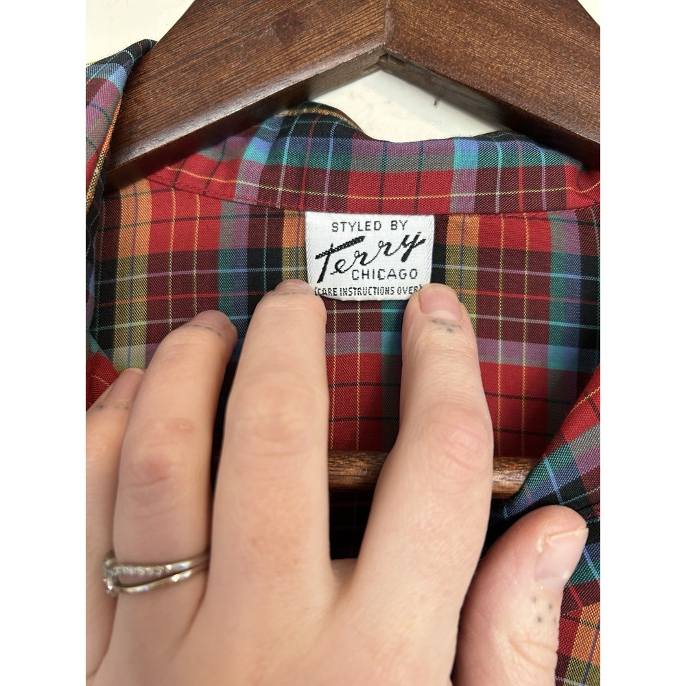 Vintage 1970s Styled By Terry Chicago Plaid Button Up Blouse 12 Western Boho - Picture 6 of 8